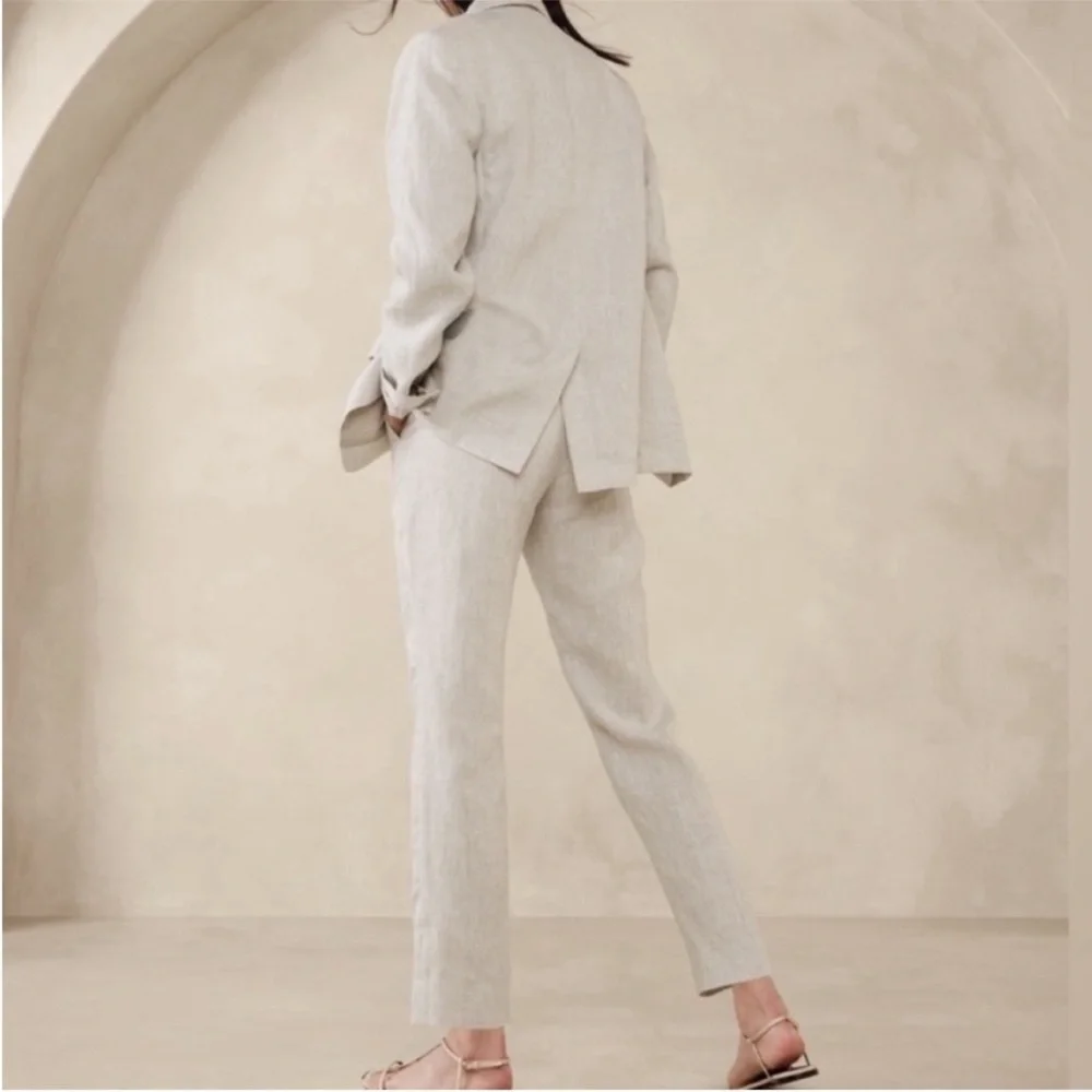Banana Republic Lina Slim Ankle Linen Pants Neutral Cream Workwear 6P NWT